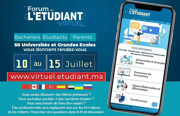 Le Groupe l'Etudiant Marocain souhaite la réussite à tous les candidats au bac et vous invite à visiter le Forum de l'Etudiant Virtuel, du 10 au 15 juillet 2020.
